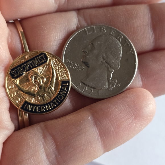 Vintage lapel pin Soroptimist International Yellow Gold Tone brooch round - Picture 8 of 9